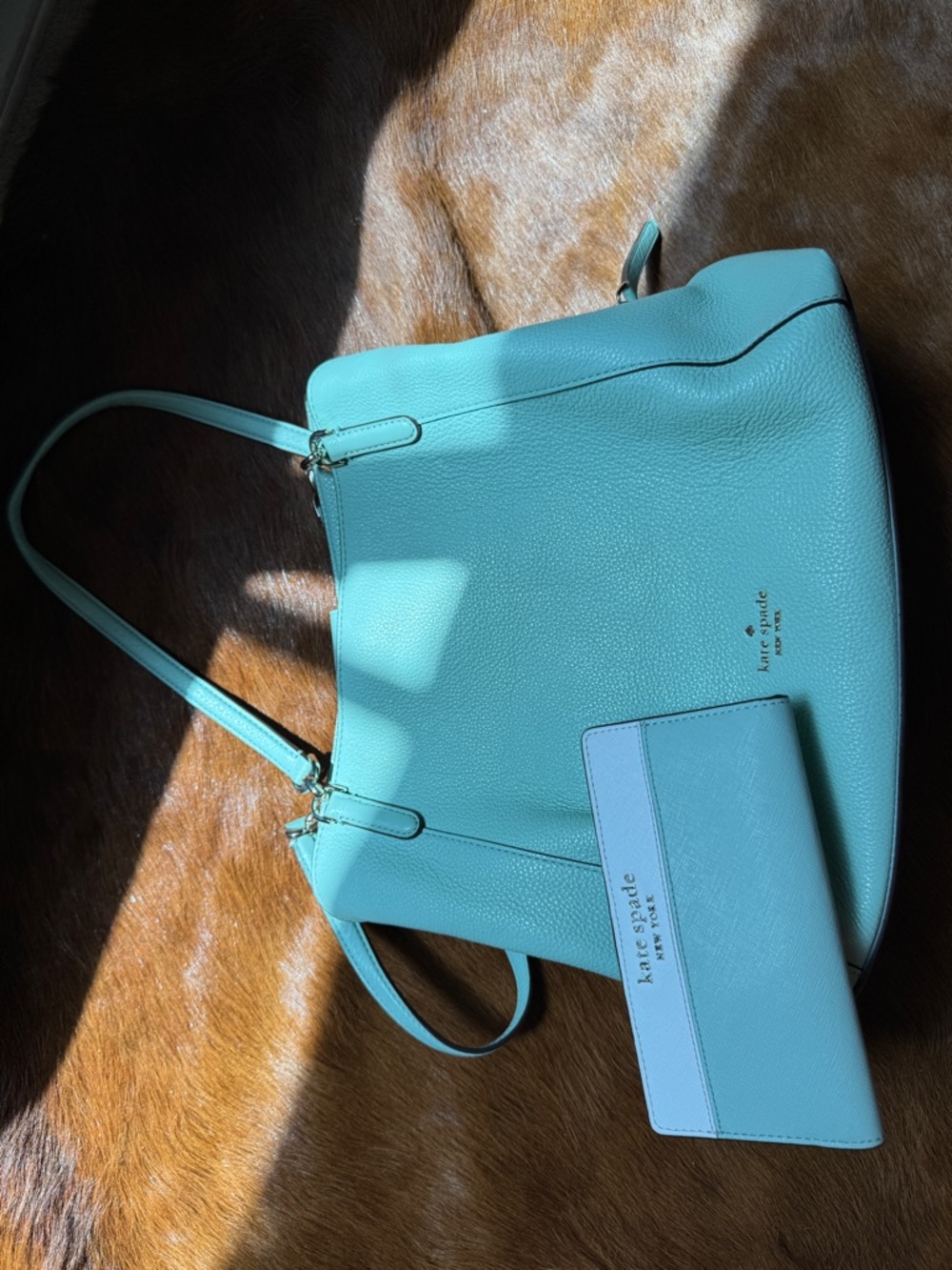 kate spade Teal Leather Shoulder Tote with Matching Wallet